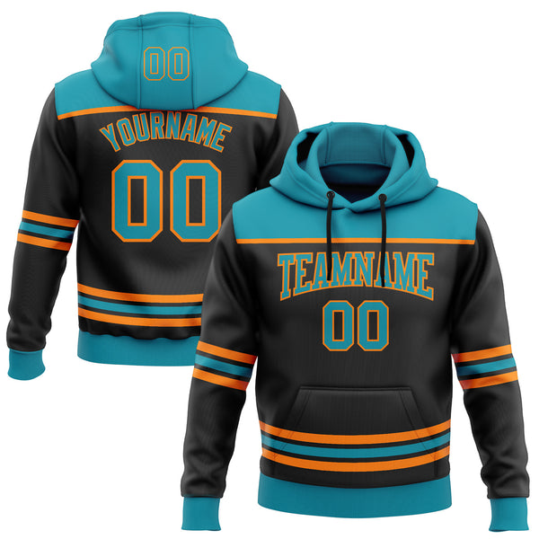 Custom Black Teal-Bay Orange 3D Pattern Design Game Day San Jose Inspired Sports Pullover Sweatshirt Hoodie