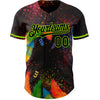 Custom Black Neon Green 3D Pattern Design Holi Festival Color Powder Authentic Baseball Jersey