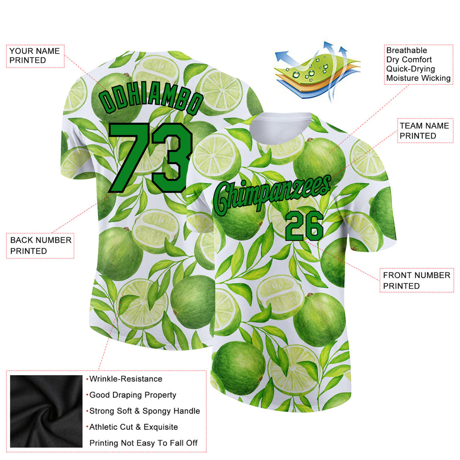 Custom White Aurora Green-Black 3D Pattern Design Summer Holiday Fruit Performance T-Shirt