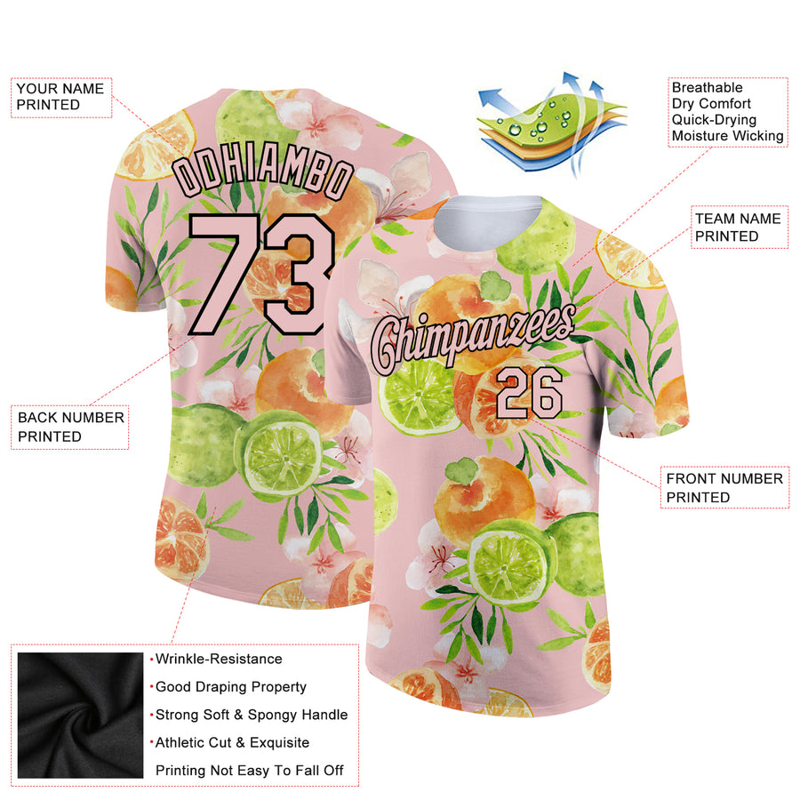 Custom Light Pink Black 3D Pattern Design Summer Holiday Fruit Performance T-Shirt