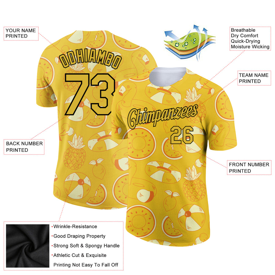 Custom Yellow Black 3D Pattern Design Summer Holiday Fruit Performance T-Shirt