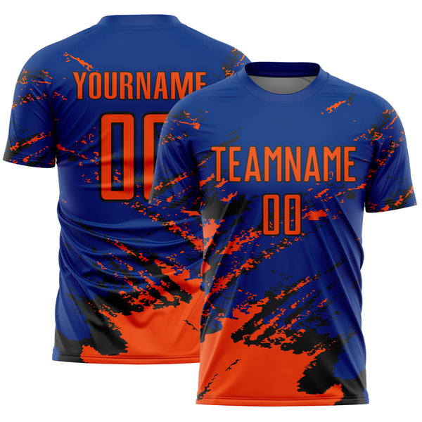 Custom Royal Orange-Black Abstract Fragment Art Splash Sports Sublimation Soccer Uniform Jersey