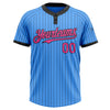 Custom Electric Blue Black Pinstripe Pink Two-Button Unisex Softball Jersey