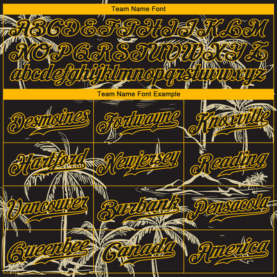 Custom Black Gold 3D Pattern Design Hawaii Palm Trees Island And Sailboat Authentic Baseball Jersey