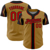 Custom Old Gold Red-Black 3 Colors Arm Shapes Authentic Baseball Jersey