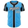 Custom Sky Blue White-Black 3 Colors Arm Shapes Authentic Baseball Jersey