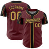 Custom Burgundy Old Gold-Black 3 Colors Arm Shapes Authentic Baseball Jersey