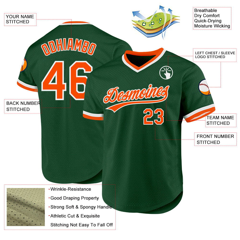 Custom Green Orange-White Authentic Throwback Baseball Jersey