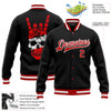 Custom Black Red-White Skull Fashion 3D Bomber Full-Snap Varsity Letterman Jacket