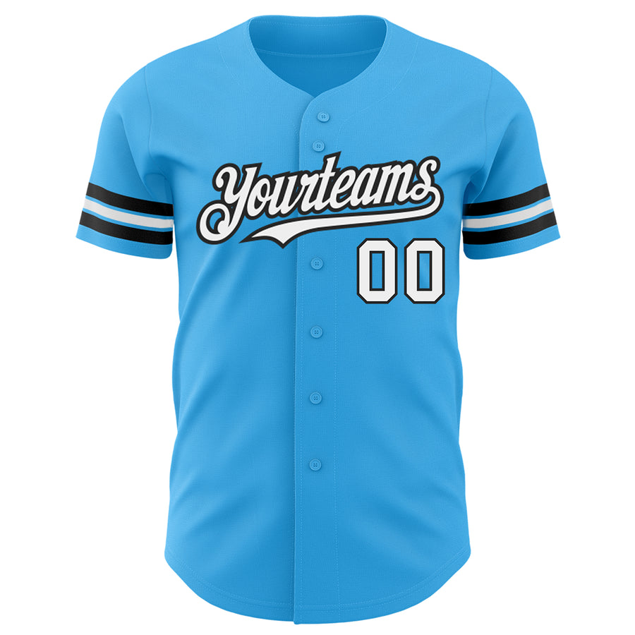 Custom Sky Blue White-Black Authentic Baseball Jersey