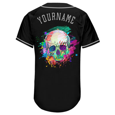 Custom Black Black-Gray Authentic Skull Fashion Baseball Jersey