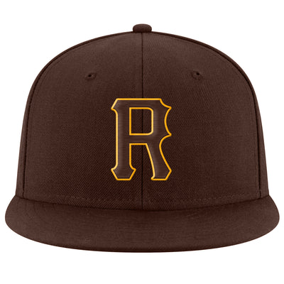 Custom Brown Brown-Gold Stitched Adjustable Snapback Hat