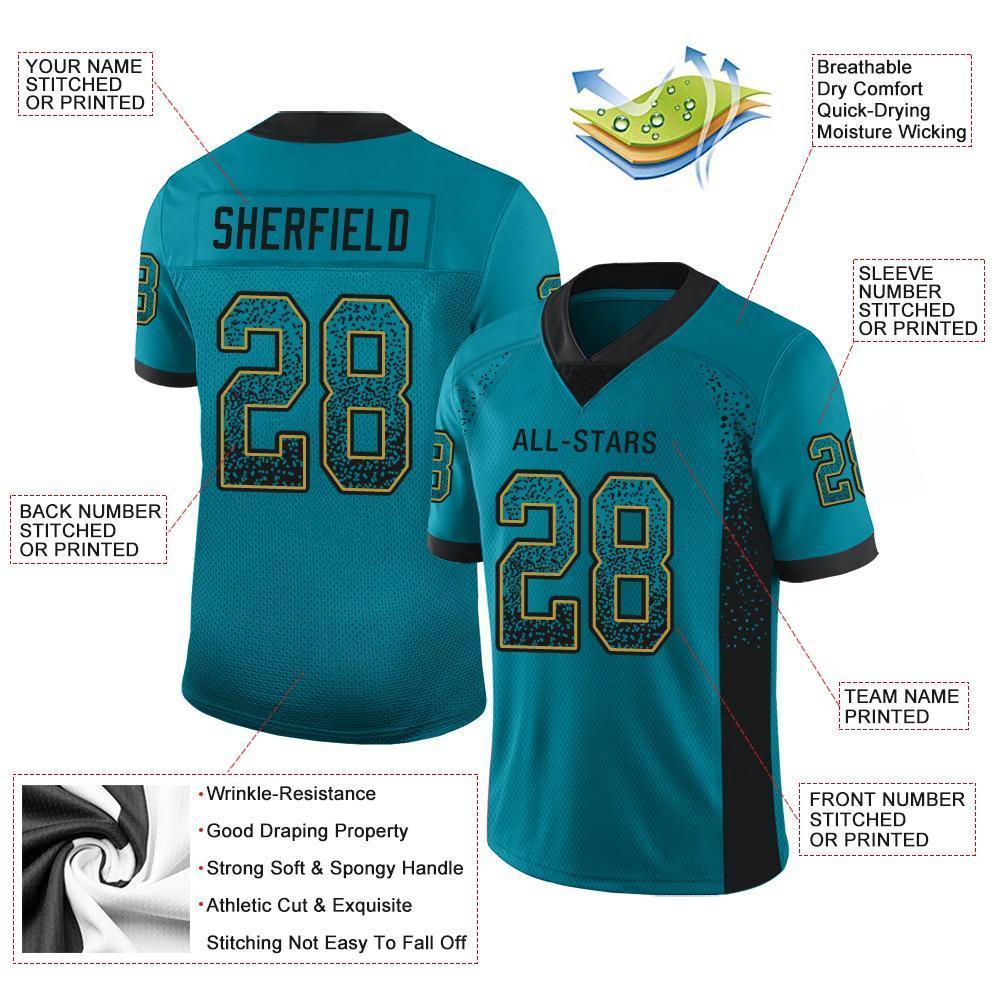 Custom Teal Black-Old Gold Drift Fashion Football Jersey