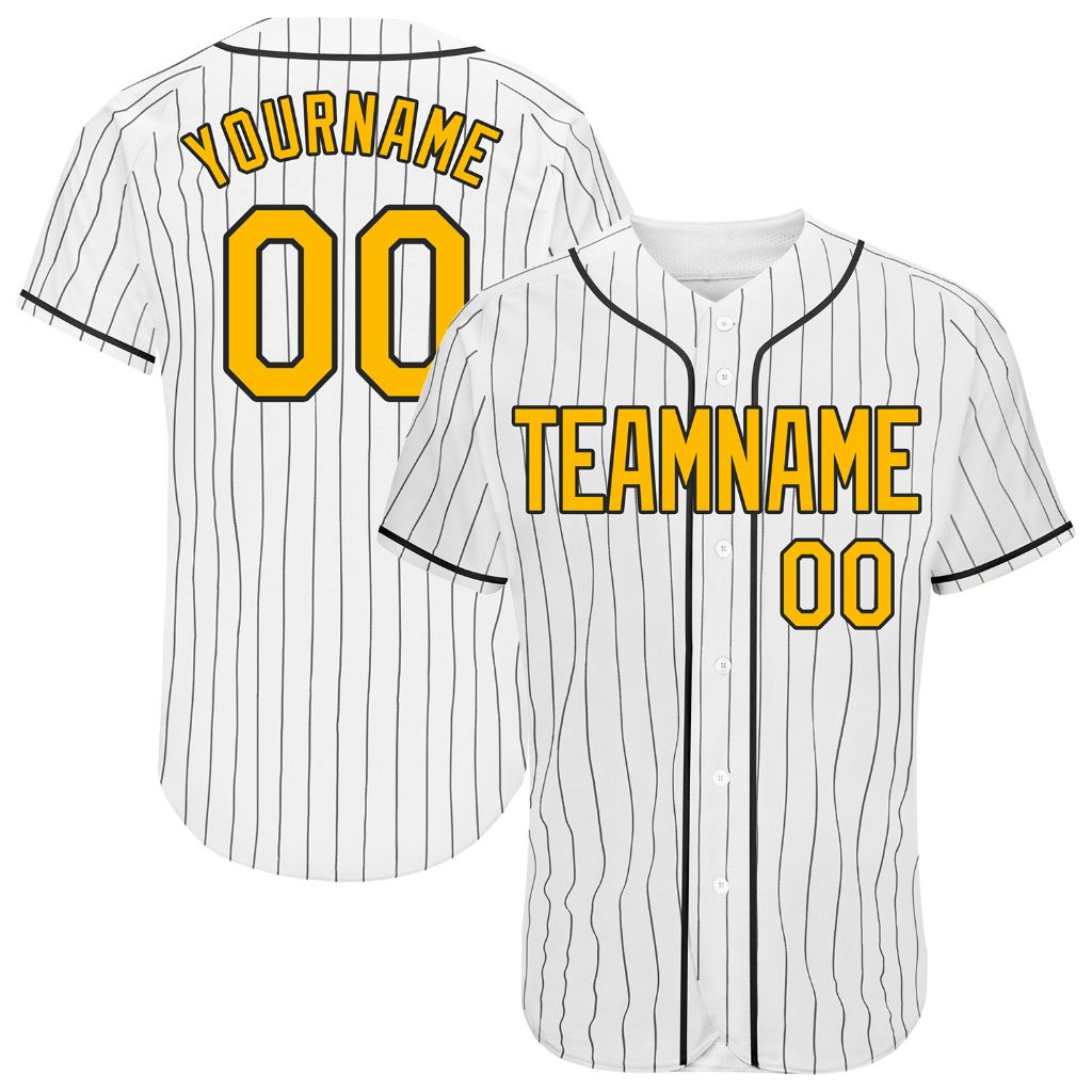 Custom White Black Pinstripe Gold Authentic Baseball Jersey