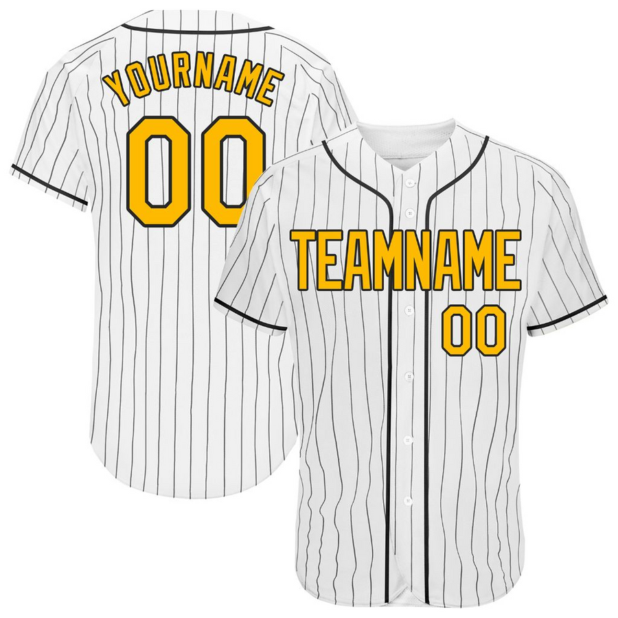 Custom White Black Pinstripe Gold Authentic Baseball Jersey