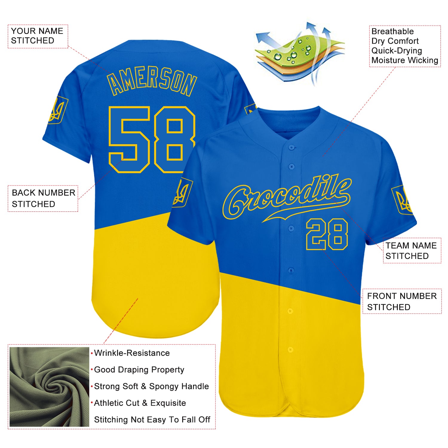 Custom 3D Pattern Design Ukrainian Flag And Coat Of Arms Of Ukraine Authentic Baseball Jersey