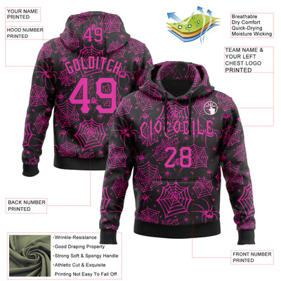 Custom Black Deep Pink 3D Halloween Spider Net Doodle Party Costume Ideas Sports Pullover Sweatshirt Hoodie