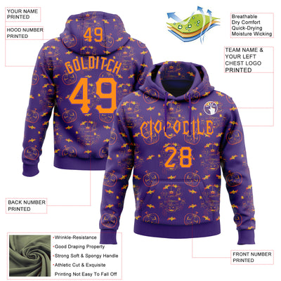 Custom Purple Bay Orange 3D Halloween Pumpkin Bat Doodle Party Costume Ideas Sports Pullover Sweatshirt Hoodie