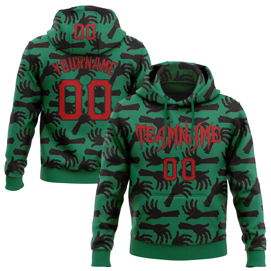 Custom Kelly Green Red-Black 3D Halloween Horror Night Trick Treat Party Costume Ideas Sports Pullover Sweatshirt Hoodie