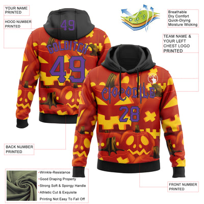 Custom Red Purple Yellow-Black 3D Halloween Pumpkin Party Costume Ideas Sports Pullover Sweatshirt Hoodie