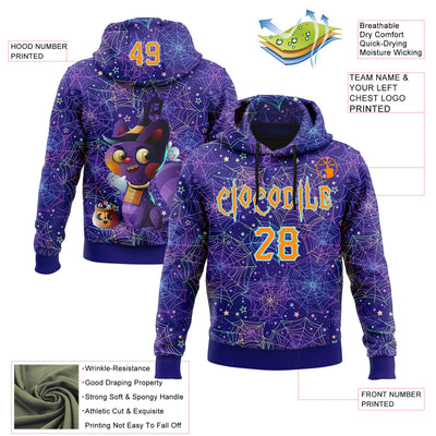 Custom Dark Purple Bay Orange-Ice Blue 3D Halloween Spider Net Horror Night Trick Treat Party Costume Ideas Sports Pullover Sweatshirt Hoodie