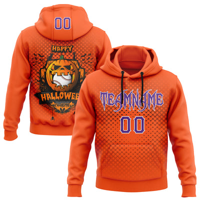 Custom Purple Orange-White 3D Halloween Pumpkin Doodle Party Costume Ideas Sports Pullover Sweatshirt Hoodie