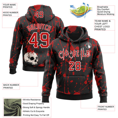 Custom Black Red-White 3D Halloween Skull Party Costume Ideas Sports Pullover Sweatshirt Hoodie