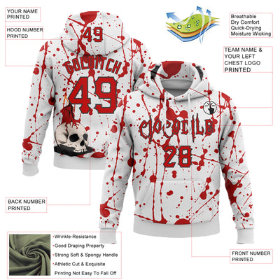 Custom White Red-Black 3D Halloween Skull Party Costume Ideas Sports Pullover Sweatshirt Hoodie