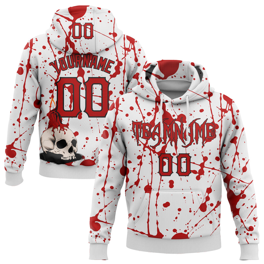 Custom White Red-Black 3D Halloween Skull Party Costume Ideas Sports Pullover Sweatshirt Hoodie