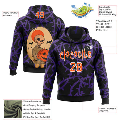 Custom Black Orange Purple-White 3D Halloween Skull Pumpkin Party Costume Ideas Sports Pullover Sweatshirt Hoodie