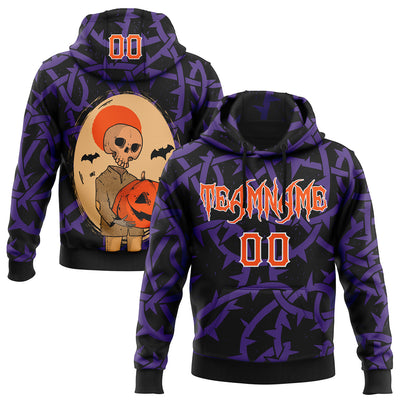 Custom Black Orange Purple-White 3D Halloween Skull Pumpkin Party Costume Ideas Sports Pullover Sweatshirt Hoodie