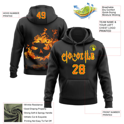Custom Black Orange-Light Yellow 3D Halloween Flame Pumpkin Party Costume Ideas Sports Pullover Sweatshirt Hoodie