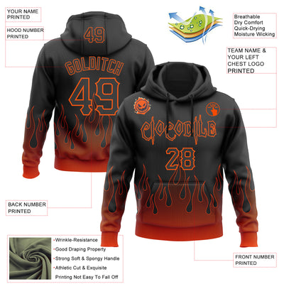 Custom Black Orange 3D Halloween Flame Pumpkin Party Costume Ideas Sports Pullover Sweatshirt Hoodie