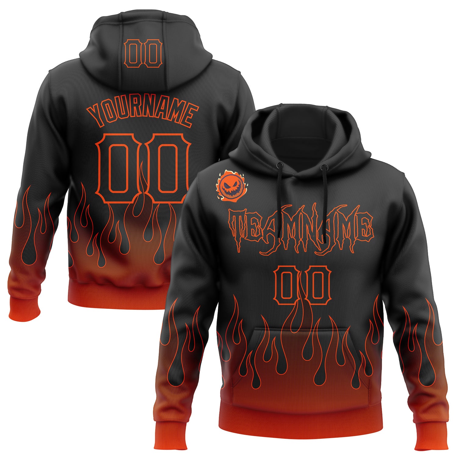 Custom Black Orange 3D Halloween Flame Pumpkin Party Costume Ideas Sports Pullover Sweatshirt Hoodie
