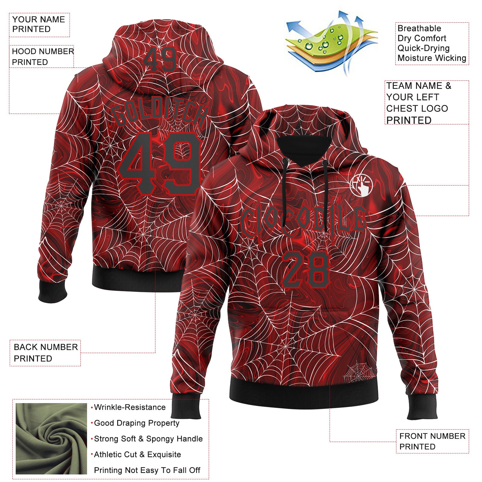 Custom Red Black-White 3D Halloween Pumpkin Party Costume Ideas Sports Pullover Sweatshirt Hoodie