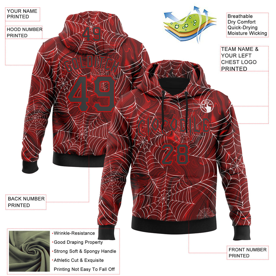 Custom Red Black-White 3D Halloween Pumpkin Party Costume Ideas Sports Pullover Sweatshirt Hoodie