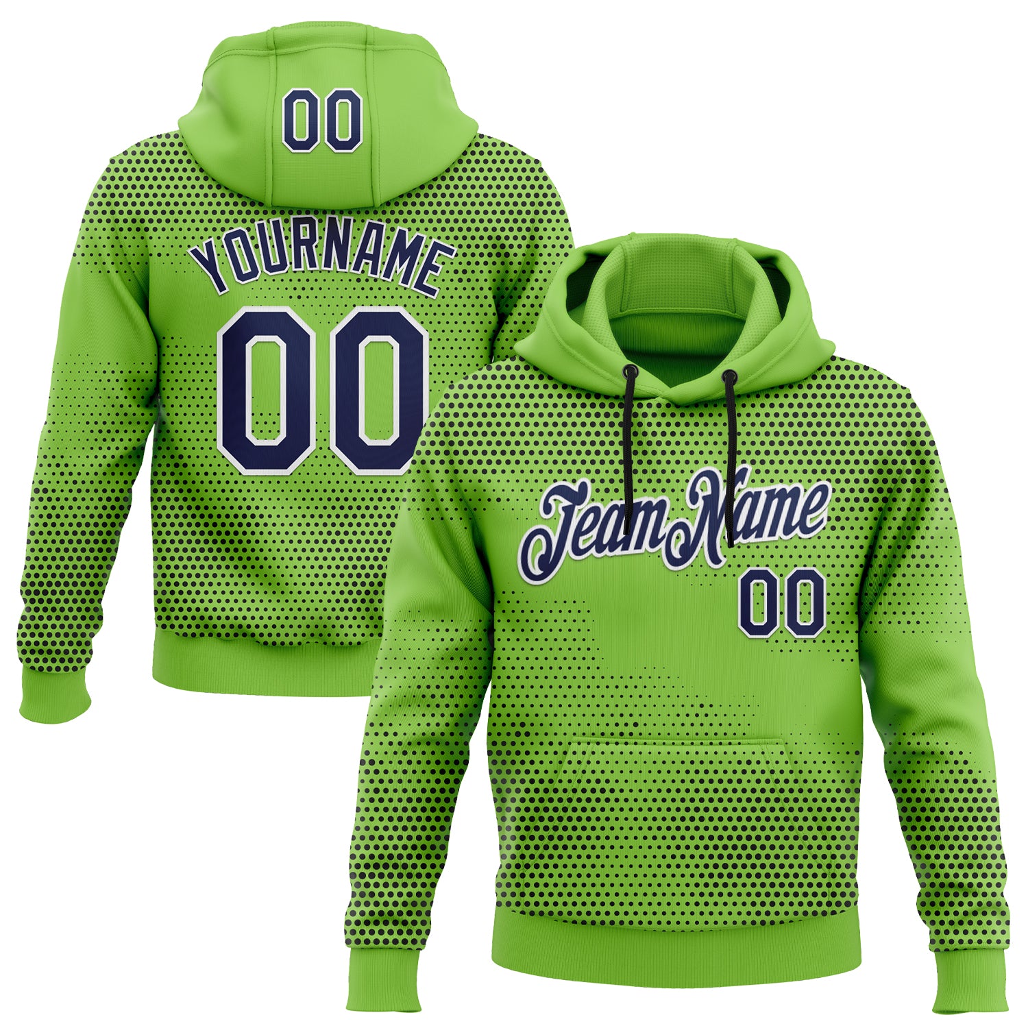 Custom Stitched Neon Green Navy-White 3D Pattern Design Sportswear Pullover Sweatshirt Hoodie