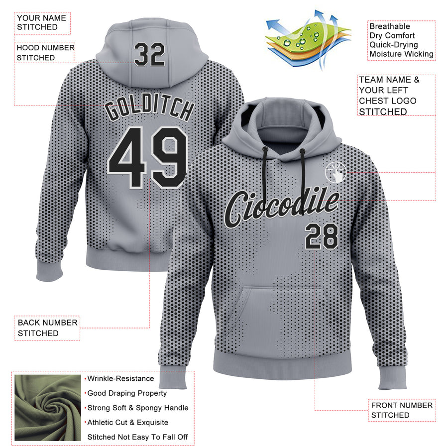 Custom Stitched Gray Black-White 3D Pattern Design Sportswear Pullover Sweatshirt Hoodie