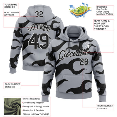 Custom Stitched Gray Black-White 3D Pattern Design Sportswear Pullover Sweatshirt Hoodie