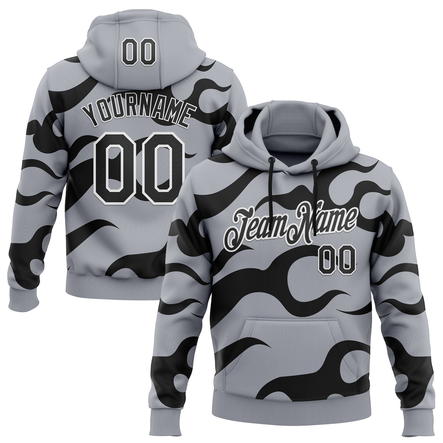 Custom Stitched Gray Black-White 3D Pattern Design Sportswear Pullover Sweatshirt Hoodie