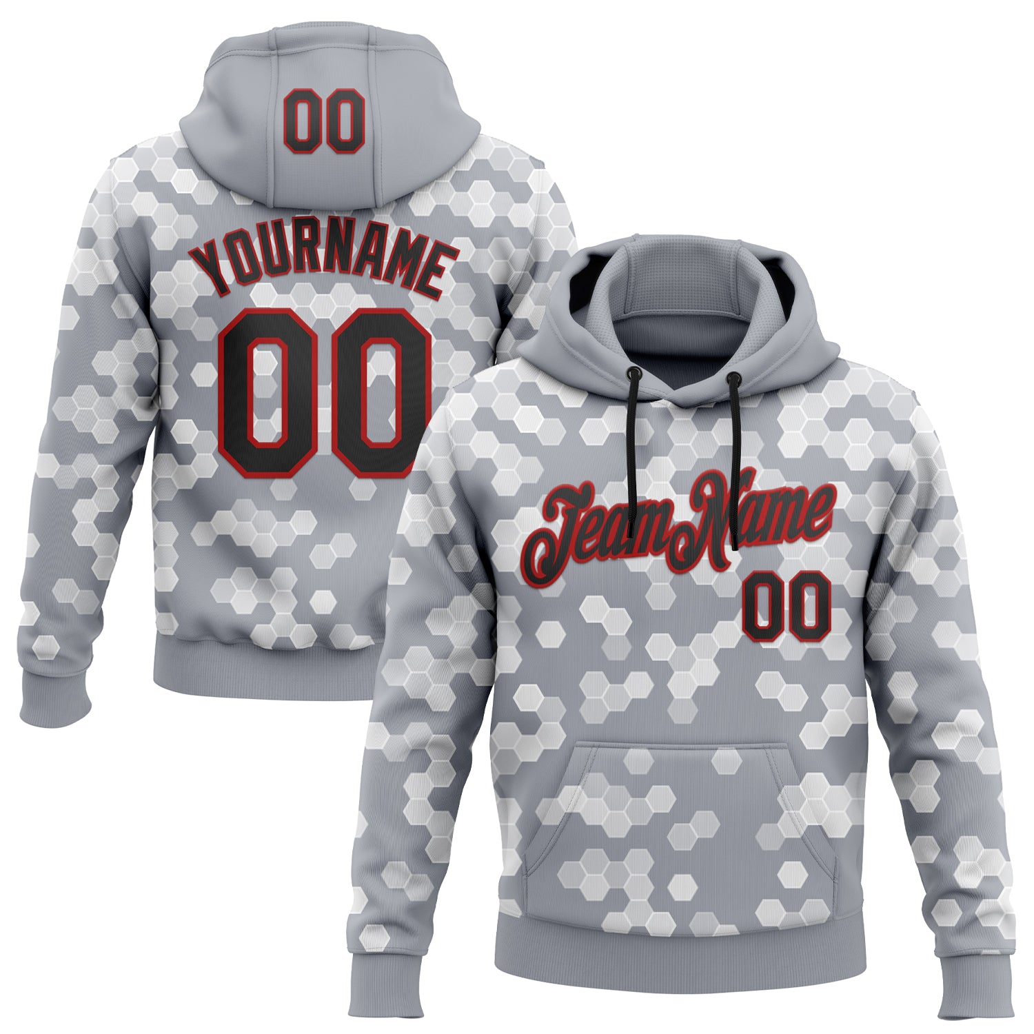 Custom Stitched Gray Black-Red 3D Pattern Design Sportswear Pullover Sweatshirt Hoodie