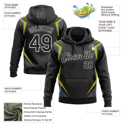 Custom Stitched Black Yellow-White 3D Pattern Design Sportswear Pullover Sweatshirt Hoodie