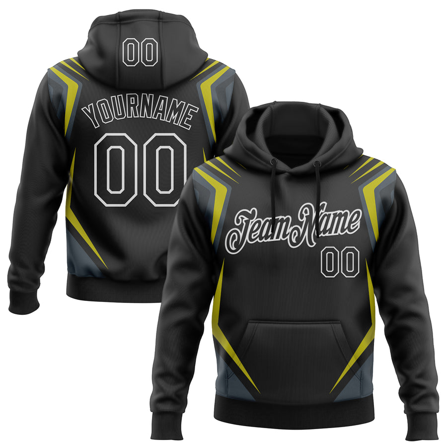 Custom Stitched Black Yellow-White 3D Pattern Design Sportswear Pullover Sweatshirt Hoodie