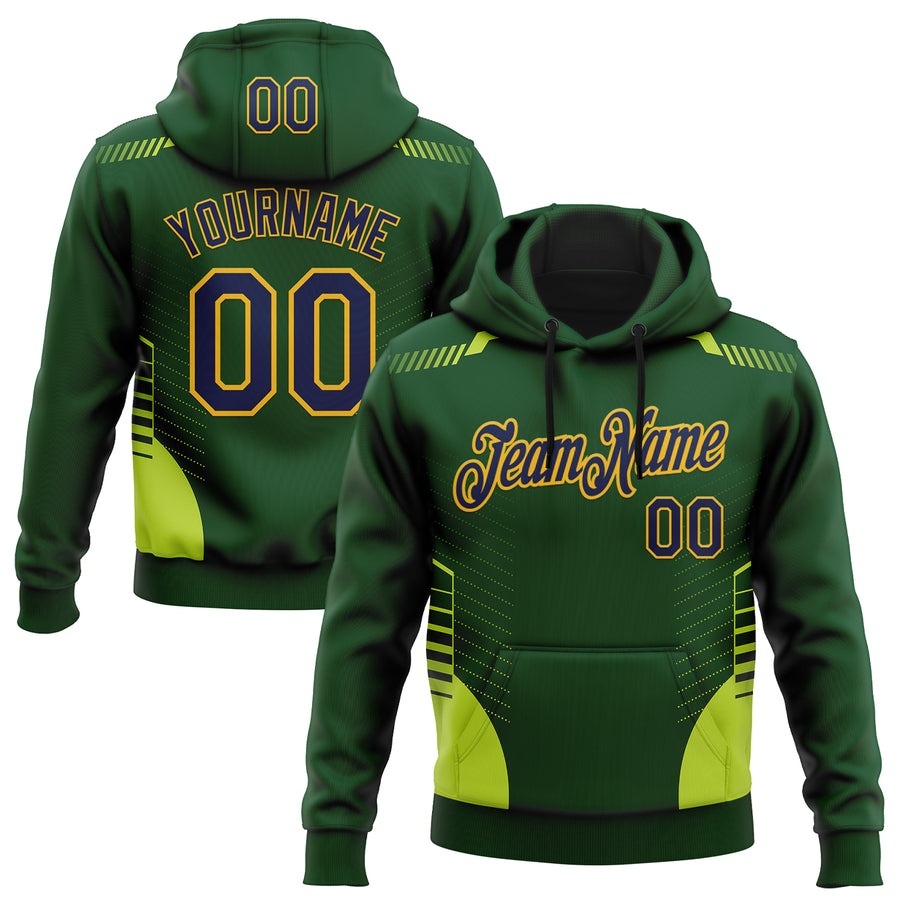 Custom Stitched Green Navy-Gold 3D Pattern Design Sportswear Pullover Sweatshirt Hoodie