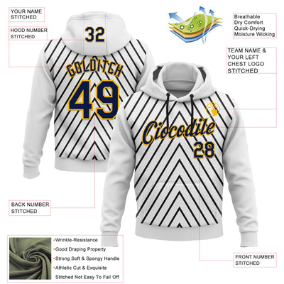 Custom Stitched White Navy Black-Gold 3D Pattern Design Sportswear Pullover Sweatshirt Hoodie