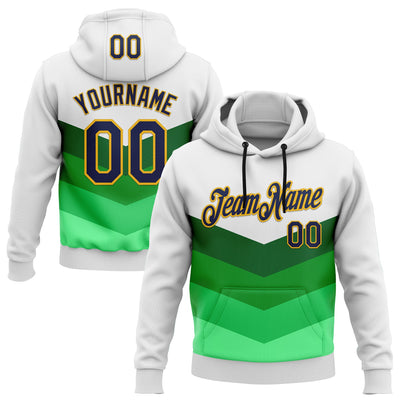 Custom Stitched White Navy Green-Gold 3D Pattern Design Sportswear Pullover Sweatshirt Hoodie