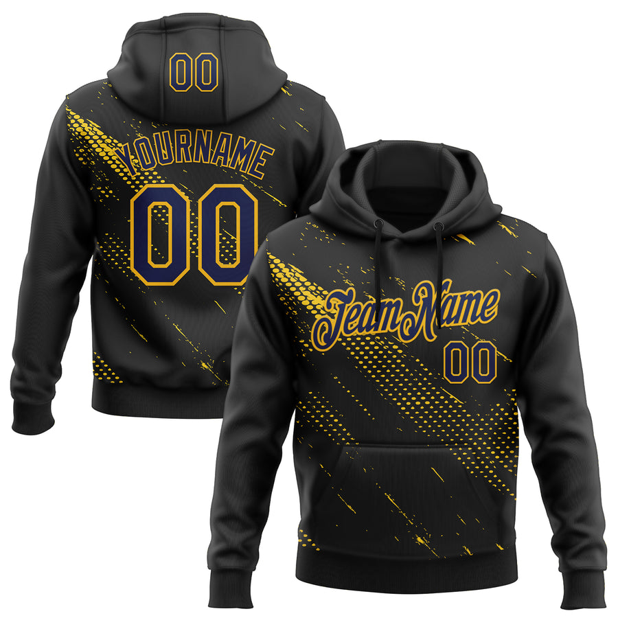 Custom Stitched Black Navy-Gold 3D Pattern Design Sportswear Pullover Sweatshirt Hoodie