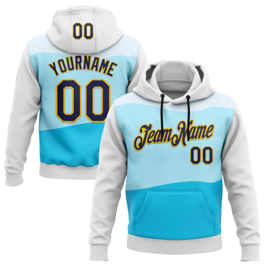 Custom Stitched Black Navy Blue-Gold 3D Pattern Design Sportswear Pullover Sweatshirt Hoodie