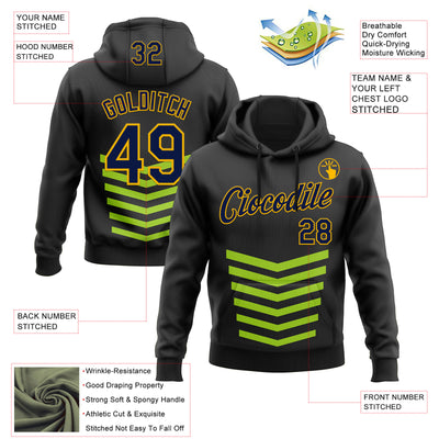 Custom Stitched Black Green-Gold 3D Pattern Design Sportswear Pullover Sweatshirt Hoodie