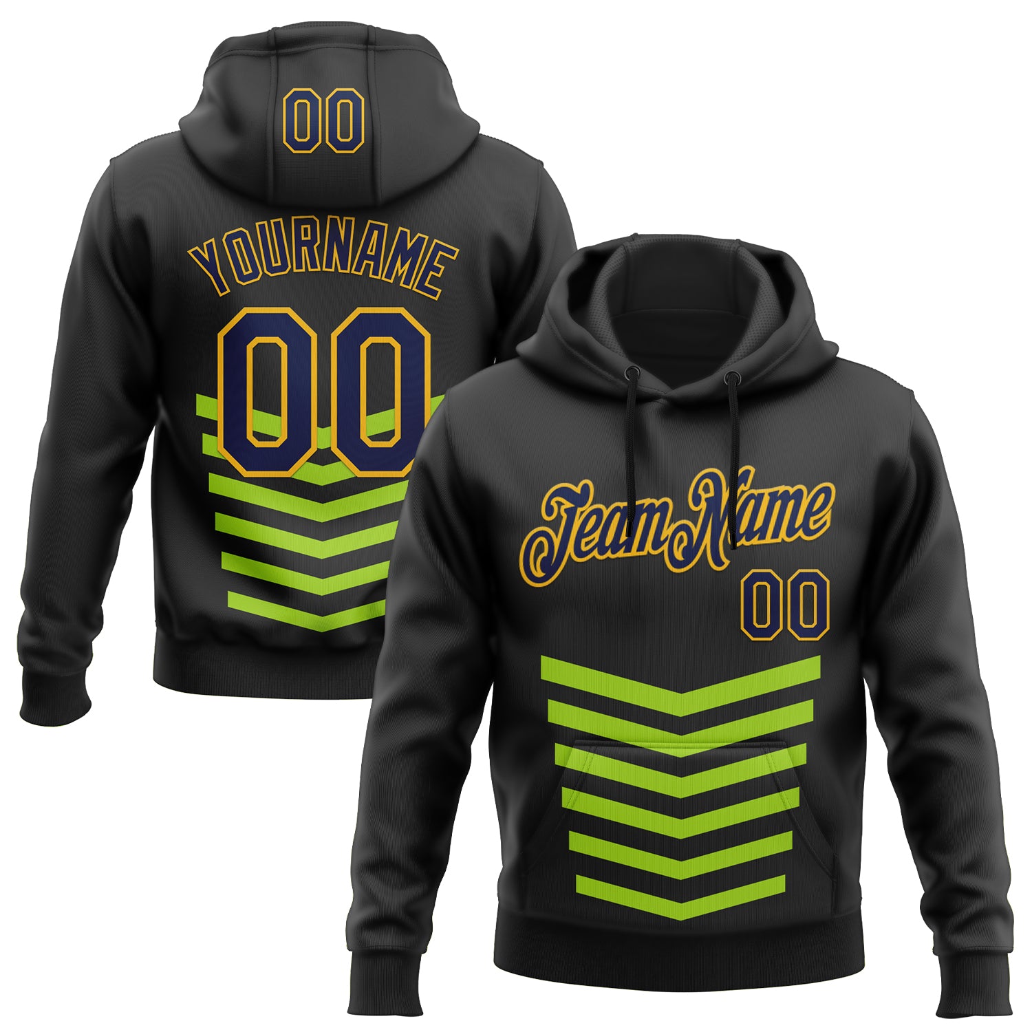 Custom Stitched Black Green-Gold 3D Pattern Design Sportswear Pullover Sweatshirt Hoodie